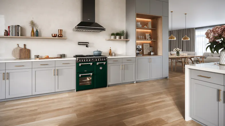 A white kitchen with a Belling oven and matching rangehood A white kitchen with a Belling oven and matching rangehood