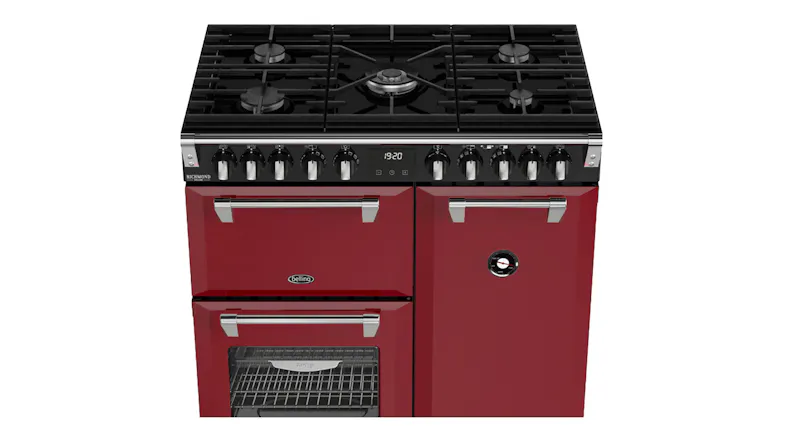 High-angle view of the oven with nifty handles and a temperature gauge High-angle view of the oven with nifty handles and a temperature gauge