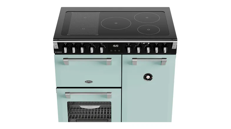 Front-right angled view of the Belling Freestanding Oven, highlighting the induction cooktop surface Front-right angled view of the Belling Freestanding Oven, highlighting the induction cooktop surface