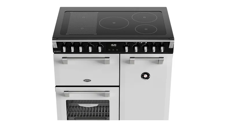 Front-right angled view of the Belling Freestanding Oven, highlighting the induction cooktop surface Front-right angled view of the Belling Freestanding Oven, highlighting the induction cooktop surface