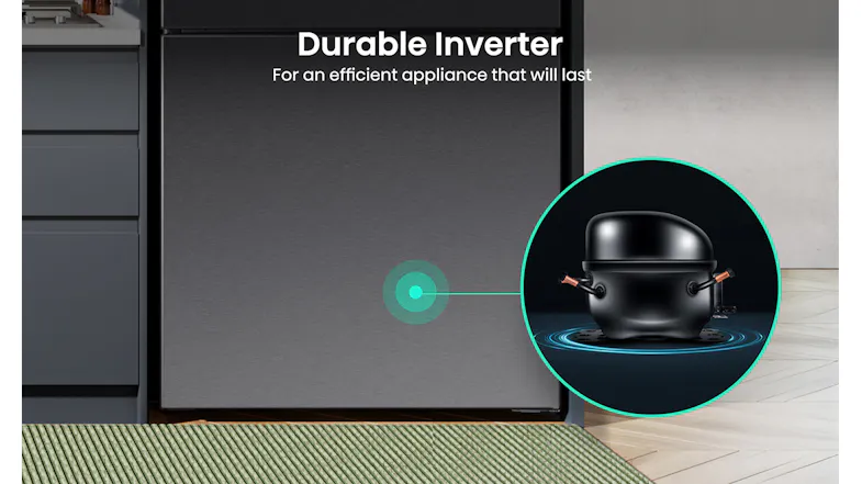 Feature graphic highlighting the Hisense durable inverter technology, designed to deliver energy-efficient cooling Feature graphic highlighting the Hisense durable inverter technology, designed to deliver energy-efficient cooling