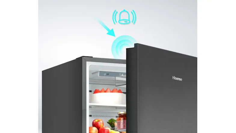 Graphic illustrating the refrigerator's open-door alarm function, designed to alert users when the door is left open Graphic illustrating the refrigerator's open-door alarm function, designed to alert users when the door is left open