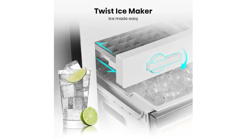 Close-up of the Hisense twist ice maker inside the freezer compartment, showing the easy-release ice tray design Close-up of the Hisense twist ice maker inside the freezer compartment, showing the easy-release ice tray design