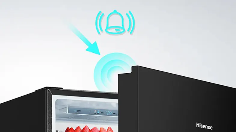 Feature graphic showing the open-door alarm function, designed to alert users when the refrigerator door is left open Feature graphic showing the open-door alarm function, designed to alert users when the refrigerator door is left open