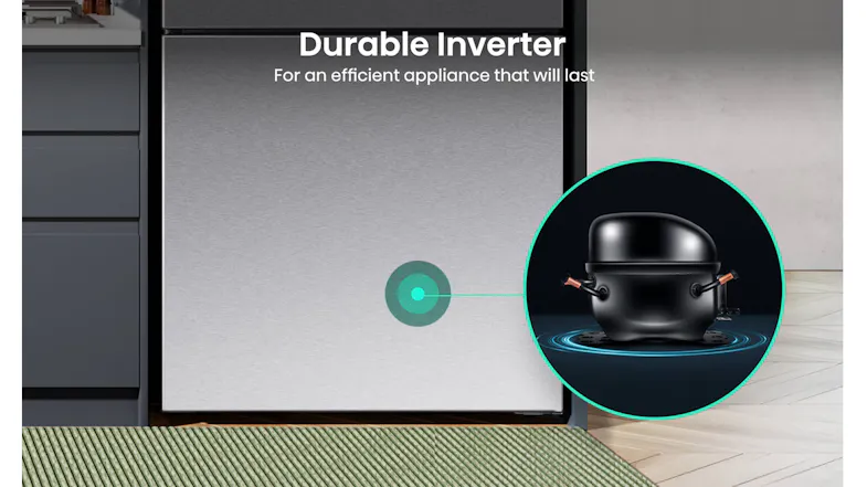 Feature graphic highlighting Hisense durable inverter technology, designed for energy-efficient cooling Feature graphic highlighting Hisense durable inverter technology, designed for energy-efficient cooling