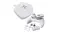 Front view of a white Victrix Pro BFG wireless controller for PlayStation featuring purple accents and textured grips Front view of a white Victrix Pro BFG wireless controller for PlayStation featuring purple accents and textured grips