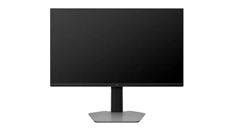 Front view of the TCL G64 27-inch QHD QD-Mini LED monitor with the display powered off Front view of the TCL G64 27-inch QHD QD-Mini LED monitor with the display powered off