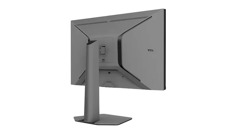 Rear angled view of the TCL monitor highlighting the geometric back-panel design Rear angled view of the TCL monitor highlighting the geometric back-panel design