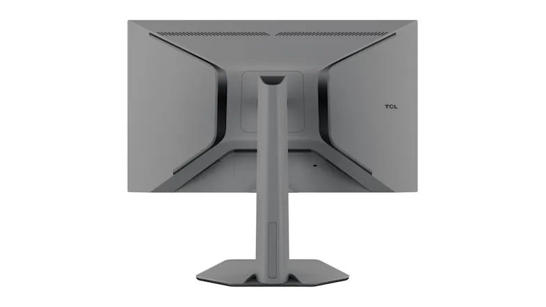 Straight rear view of the 27-inch monitor featuring a symmetrical geometric back panel Straight rear view of the 27-inch monitor featuring a symmetrical geometric back panel