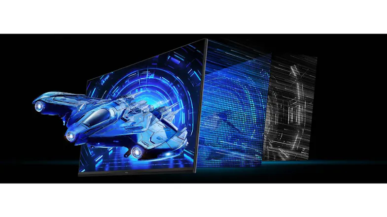 Graphic showing a blue futuristic image alongside layered screen components Graphic showing a blue futuristic image alongside layered screen components