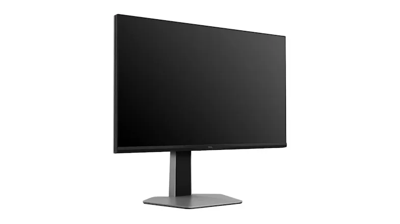 Rear view of the TCL monitor featuring a minimalist matte-black back panel and central stand attachment Rear view of the TCL monitor featuring a minimalist matte-black back panel and central stand attachment