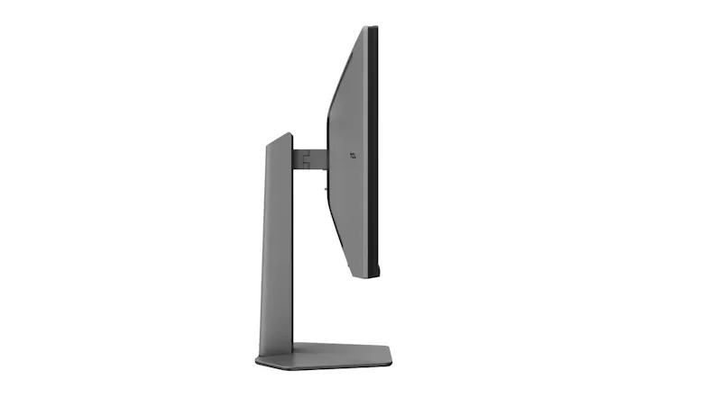 Opposite side profile view of the monitor, highlighting the thin screen, rear housing, and ergonomic stand Opposite side profile view of the monitor, highlighting the thin screen, rear housing, and ergonomic stand
