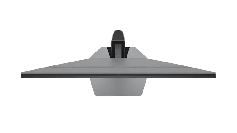 Top-down view of the monitor highlighting the slim display profile, rear housing shape, and centrally mounted stand Top-down view of the monitor highlighting the slim display profile, rear housing shape, and centrally mounted stand