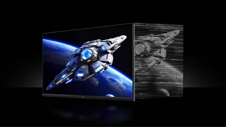 Promotional image showing a spacecraft transitioning from grayscale to vibrant colour Promotional image showing a spacecraft transitioning from grayscale to vibrant colour