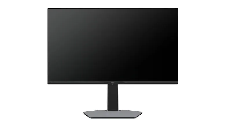 Straight front view of the TCL G64 32-inch monitor with the screen turned off Straight front view of the TCL G64 32-inch monitor with the screen turned off