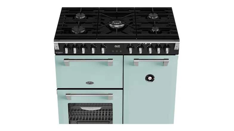 High-angle view of the oven with nifty handles and a temperature gauge High-angle view of the oven with nifty handles and a temperature gauge
