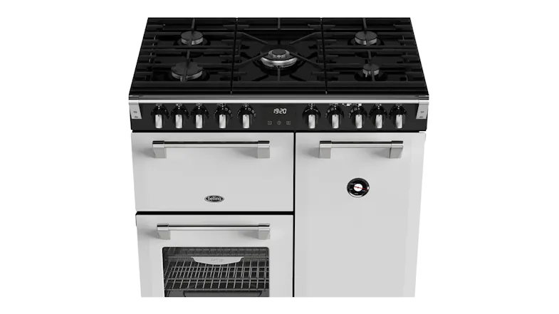 High-angle view of the oven with nifty handles and a temperature gauge High-angle view of the oven with nifty handles and a temperature gauge