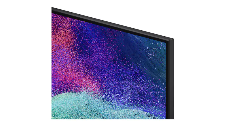 Corner view of the Samsung smart 4K TV highlighting the bezel Corner view of the Samsung smart 4K TV highlighting the bezel