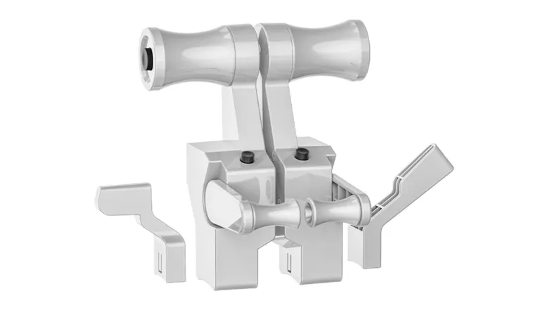 MOZA TQB Throttle Module featuring a silver metal clamp assembly with contoured grips and mounting brackets MOZA TQB Throttle Module featuring a silver metal clamp assembly with contoured grips and mounting brackets