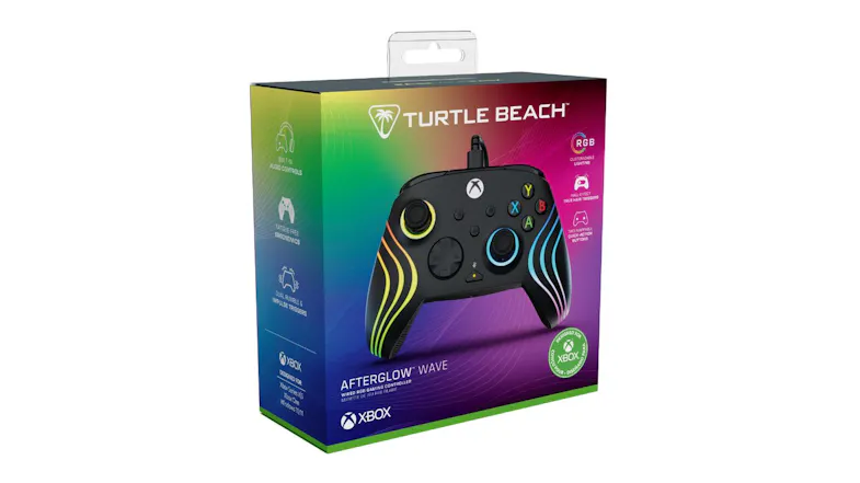 A retail box for the Turtle Beach Afterglow Wave wired RGB gaming controller A retail box for the Turtle Beach Afterglow Wave wired RGB gaming controller