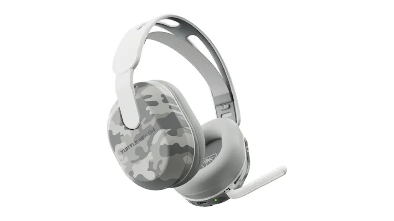 White and grey camouflage Turtle Beach Stealth 500P wireless gaming headset with a boom microphone White and grey camouflage Turtle Beach Stealth 500P wireless gaming headset with a boom microphone
