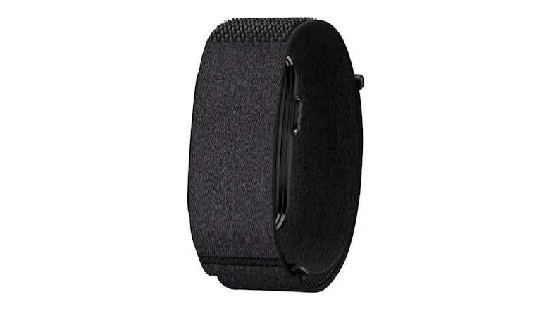 A left-facing angled front view of the cirqa smart band A left-facing angled front view of the cirqa smart band