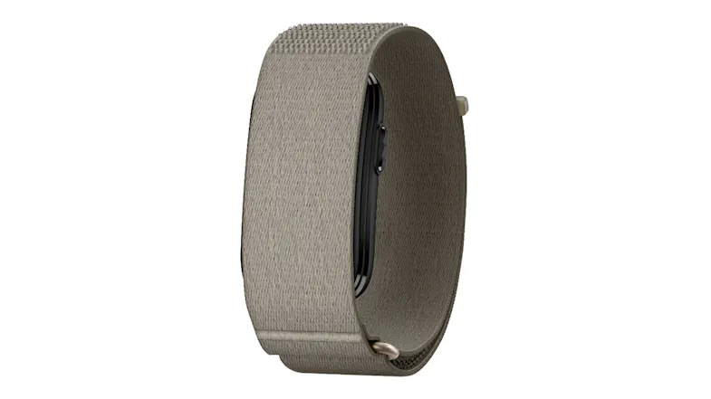 A left-facing angled front view of the cirqa smart band A left-facing angled front view of the cirqa smart band
