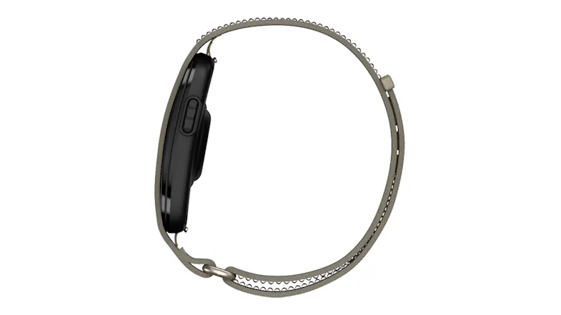 A left-facing side view of the Garmin CIRQA A left-facing side view of the Garmin CIRQA
