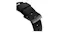 Close-up view of a black Nomad watch strap buckle with engraved branding and custom dark metal hardware Close-up view of a black Nomad watch strap buckle with engraved branding and custom dark metal hardware