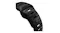 Close-up of a black perforated sport band with a pin-and-tuck closure and textured design details Close-up of a black perforated sport band with a pin-and-tuck closure and textured design details