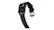 Angled view of a silver smartwatch with flexible strap curving backward, showing topographic display and silver buckle Angled view of a silver smartwatch with flexible strap curving backward, showing topographic display and silver buckle