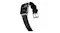 Angled view of a silver smartwatch with flexible strap curving backward, showing topographic display and silver buckle Angled view of a silver smartwatch with flexible strap curving backward, showing topographic display and silver buckle