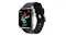 A silver smartwatch featuring a fitness rings face with activity metrics, water droplets on brown strap A silver smartwatch featuring a fitness rings face with activity metrics, water droplets on brown strap