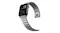 Titanium Apple Watch with a silver metal link band, shown with an open magnetic clasp and adjustable closure Titanium Apple Watch with a silver metal link band, shown with an open magnetic clasp and adjustable closure