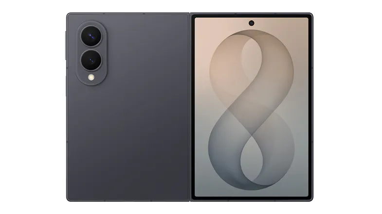 Dual view of the Fold8 showing rear cameras and front camera punch-hole Dual view of the Fold8 showing rear cameras and front camera punch-hole