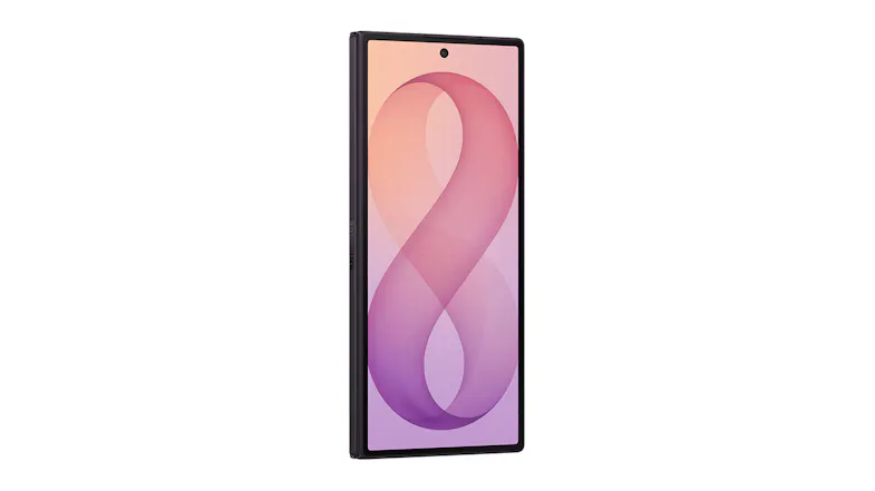 Angled front view of the Samsung Fold8 Ultra featuring thin side bezels Angled front view of the Samsung Fold8 Ultra featuring thin side bezels