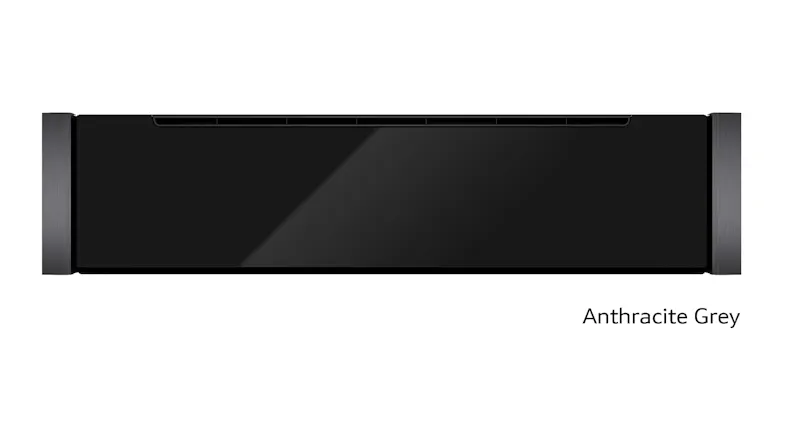 Black glass-front Neff N 90 Series 14cm Built-In Steam Drawer with anthracite grey side trims Black glass-front Neff N 90 Series 14cm Built-In Steam Drawer with anthracite grey side trims