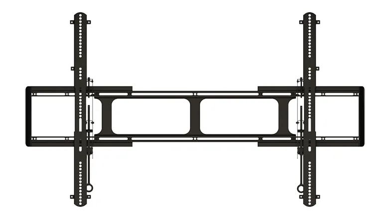 Front view of a heavy-duty Sanus TV wall mount with adjustable horizontal rails Front view of a heavy-duty Sanus TV wall mount with adjustable horizontal rails