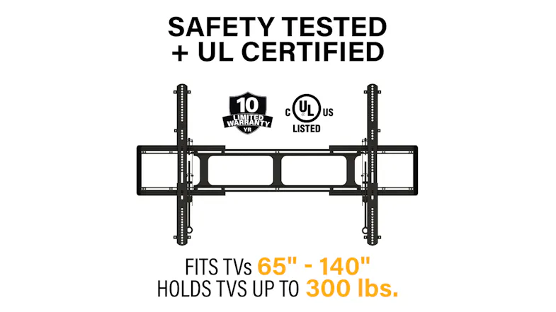 UL-certified Sanus TV wall mount for TVs from 65 to 140 inches and up to 300 pounds UL-certified Sanus TV wall mount for TVs from 65 to 140 inches and up to 300 pounds