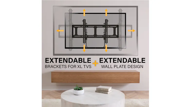 Extendable TV wall mount with adjustable brackets and wall plate for extra-large TVs Extendable TV wall mount with adjustable brackets and wall plate for extra-large TVs