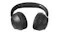 Close-up angled view of the left side of the black headphones, showing the ear cup shape and controls Close-up angled view of the left side of the black headphones, showing the ear cup shape and controls