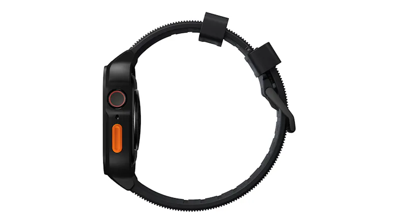 Silver Apple Watch with water droplets on black rubber strap, displaying colourful activity rings and stopwatch interface Silver Apple Watch with water droplets on black rubber strap, displaying colourful activity rings and stopwatch interface