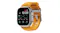 An Apple smartwatch with black sports strap displaying digital clock 10:09 with health metrics and tide widget An Apple smartwatch with black sports strap displaying digital clock 10:09 with health metrics and tide widget