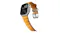 Angled view of Apple Watch Ultra showing topographic map display, rubber strap curving down, and titanium buckle Angled view of Apple Watch Ultra showing topographic map display, rubber strap curving down, and titanium buckle