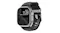 An Apple Watch Ultra with storm-coloured ribbed strap, topographic map screen display, orange accents, and metal hardware An Apple Watch Ultra with storm-coloured ribbed strap, topographic map screen display, orange accents, and metal hardware