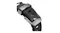 A close-up view of a rubber watch strap featuring a titanium buckle mechanism and strap loop with Nomad engraving A close-up view of a rubber watch strap featuring a titanium buckle mechanism and strap loop with Nomad engraving