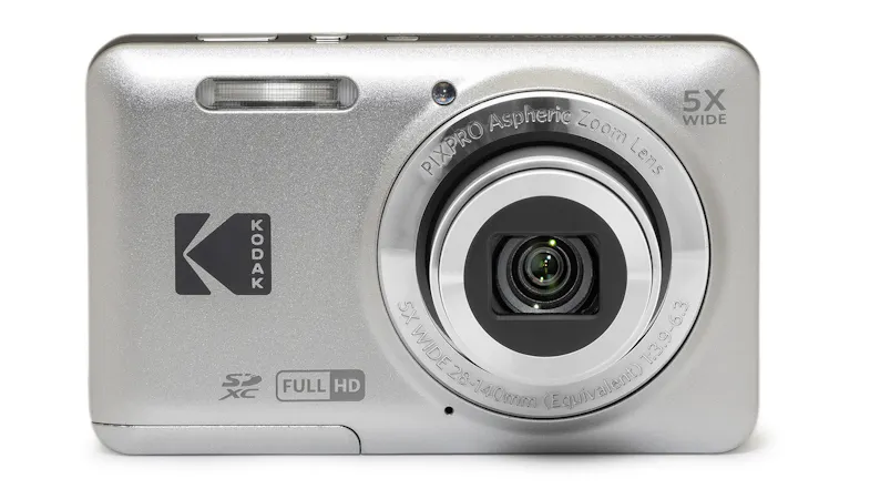 Front view of the Kodak camera showing lens and logo Front view of the Kodak camera showing lens and logo