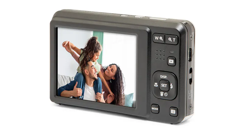 Back view of the digital camera with photo preview on screen Back view of the digital camera with photo preview on screen