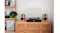 Front view showing the turntable system on a wooden cabinet Front view showing the turntable system on a wooden cabinet
