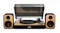 Front view showing the turntable with dust cover and speakers Front view showing the turntable with dust cover and speakers
